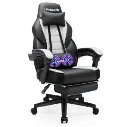 LEMBERI Cadeira Gamer Reclinável e Giratória com Apoio Lombar e Cabeça, Preta e Branca