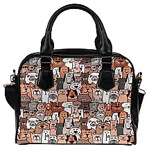 InterestPrint Bolsa Feminina de Ombro e Mão Preta com Estampa de Gatinhos - Estilo e Praticidade