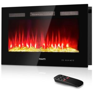 Lareira Elétrica de Embutir A48x76L com Controle Remoto e Temporizador, 110V, FOGATTI, Preta