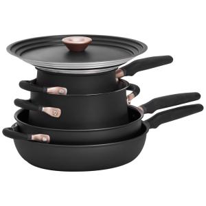 Conjunto de Panelas e Frigideiras Antiaderente de Aço Inoxidável com 1 Tampa Universal, 6 Peças, Cor, MEYER 81214, Preto