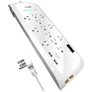 Protetor Contra Picos de Energia e Raios 4200 Watts com 12 Portas CA e 2 USB, 110v, DIGITAL ENERGY, Branco