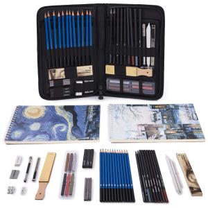 Kit Lápis de Cor Profissional com Estojo 50 peças Tintas Acrílicas, Aquarela, COOL BANK, Preto