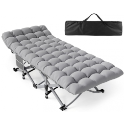 Cama Dobrável Portátil para Acampamento com Acolchoado e Bolsa de Transporte de Travesseiro, Suporta 226 kg, Slendor, Cinza