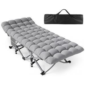 Cama Dobrável Portátil para Acampamento com Acolchoado e Bolsa de Transporte de Travesseiro, Suporta 226 kg, Slendor, Cinza