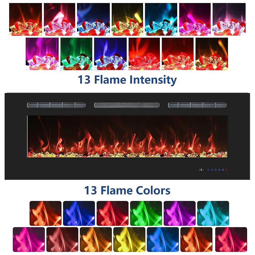 Lareira Elétrica de Embutir A45x106L com Controle Remoto e Digital, Luz LED, Chama Ajustável, 1500W, 110v, PRISMFLAME EF42r, Preto — foto 2