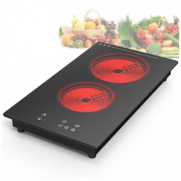 Cooktop Elétrico de Embutir com 2 Queimadores de Indução e 9 Níveis de Potência, 110V 2100W, GIHETKUT, Preto