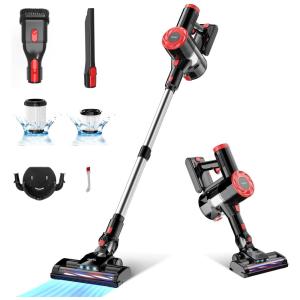 Aspirador de Pó Multifuncional sem Fio com Acessórios e Sucção Potente 18000PA, 11OV, Syvio, Vermelho