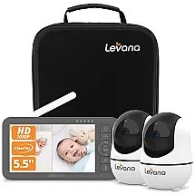 Babá Eletrônica com 2 Câmeras PTZ 1080P, Monitor, Visão Noturna, Alcance 304M, Estojo, Sem WiFi, Levana Nala.