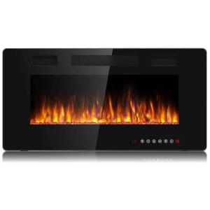 Lareira Elétrica de Embutir A45x91L, com Controle Remoto e Luz de LED, 1500W, 110v, BOSSIN 36 inch Electric Fireplace, Preto
