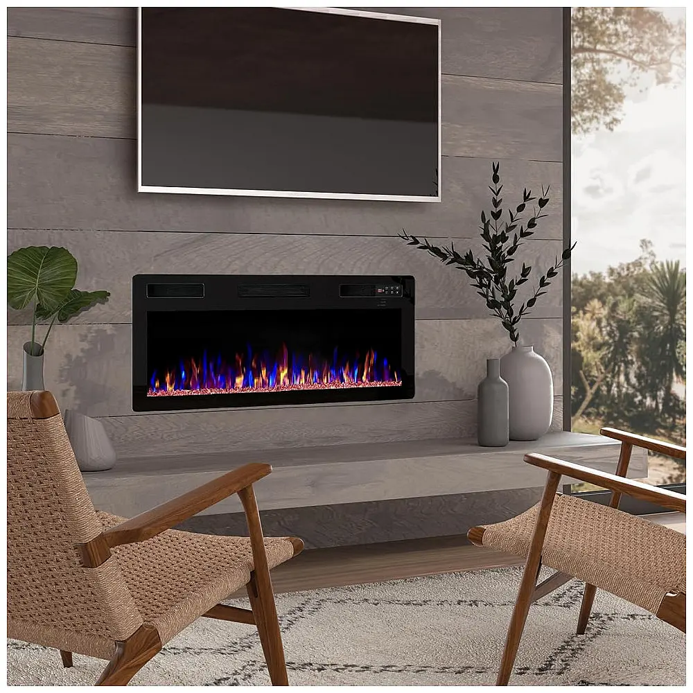 Lareira Elétrica BOSSIN 91x46cm 1500W LED Multicolor Timer Embutir 110V — foto 3