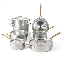 Conjunto de Panelas e Frigideiras Antiaderentes em Aço Inoxidável, 12 Peças, MARTHA STEWART, Prata