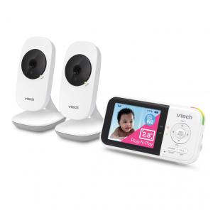 Babá Eletrônica 2 Monitor com 2 Câmeras, Sensor de Temperatura,19 H de Bateria, Alcance de 304M, VTECH VM819 2, Branco