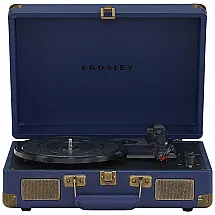 Toca Discos Vintage com 3 Velocidades, Bluetooth e Alto Falante Embutido, Crosley CR8005FNV, Azul Marinho