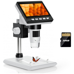 Microscópio Digital LCD 1000x, Lupa de Moedas com 8 Luzes LED Ajustáveis, Visualização de PC, Elikliv EDM43, Branco