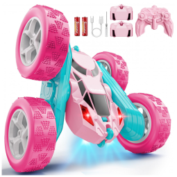 Carrinho de controle remoto STEM Hamdol Pink RC dupla face com luzes LED e giros 360°