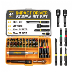 Kit Brocas de Chaves 44 Peças com Aparafmento de Aço S2 e Estojo, HI SPEC DT40287 USA, Amarelo