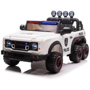 Carro Elétrico Infantil 1 Assento com Controle Remoto, Luz de Sirene e 6 Rodas, 12V, Cuoote Polícia, Branco