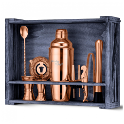 Mixology Kit Bn Profissional 24 Peças em Aço Inoxidável com Suporte Rústico, Azul