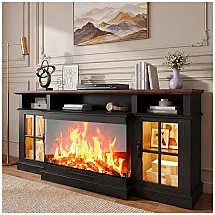 Rack TV Nordivale 178x78cm Lareira Elétrica 16 Cores 3 Vidros Preto 110V