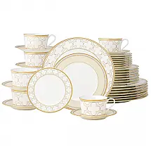Aparelho de Jantar Noritake Trefolio Gold 40 Peças Bone China Serviço para 8 Friso de Ouro