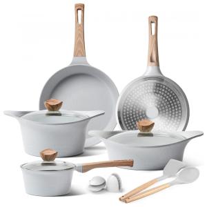 YIIFEEO Conjunto de Panelas Antiaderentes de Pedra e Utensílios, 11 Peças, Branca