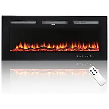 Lareira Elétrica de Embutir A43x127L com Controle Remoto e Digital, Luz LED, Chama Ajustável, 1500W, 110v, DECEXPERT, Preto