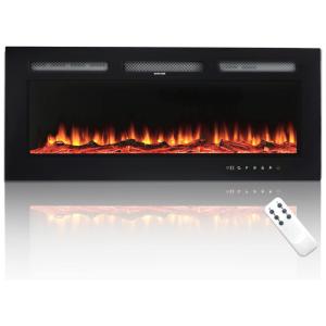 Lareira Elétrica de Embutir A43x127L com Controle Remoto e Digital, Luz LED, Chama Ajustável, 1500W, 110v, DECEXPERT, Preto