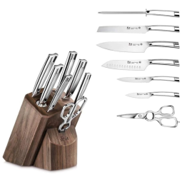 N1 Conjunto de Facas em Aço Inoxidável com Bloco de Bancada, 8 Peças, CANGSHAN 1022612, Prateado