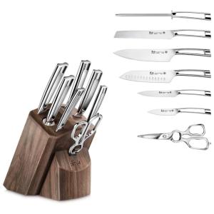 N1 Conjunto de Facas em Aço Inoxidável com Bloco de Bancada, 8 Peças, CANGSHAN 1022612, Prateado