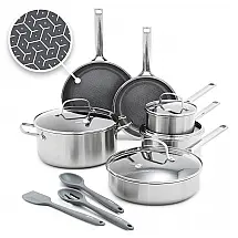 Jogo de Panelas GreenPan APEX Híbrido 13 Peças Prata Aço Inox Tri-camada + Cerâmica Livre de PFAS Indução