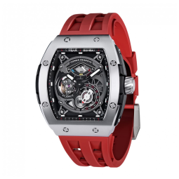 Relógio Masculino Analógico Automático a Prova dÁgua 50M com Pulseira de Silicone, TSAR BOMBA SGLZ TB 8210, Vermelha