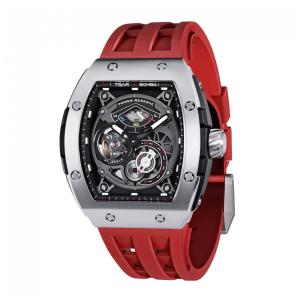 Relógio Masculino Analógico Automático a Prova dÁgua 50M com Pulseira de Silicone, TSAR BOMBA SGLZ TB 8210, Vermelha