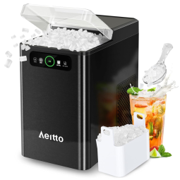 Máquina de Gelo de Bancada que Produz 18 kg em 24H com Função de Autolimpeza Automática e Inclui Colher de Gelo, 110V 110W, Aeitto, Preta