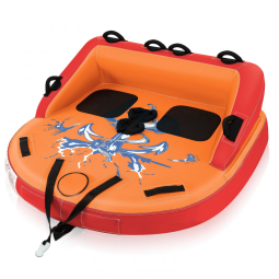 Boia Rebocável para 3 Pessoas, Carga Máx 155 kg com Drenagem, Pontos de Reboque Duplos Dianteiros e Traseiros, Goplus, Laranja