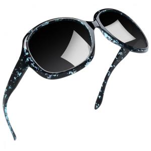 Óculos de Sol Feminino com Proteção UV, Joopin B19, Azul Leopardo e Preto
