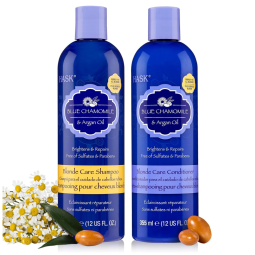 Shampoo e Condicionador HASK Camomila Azul e Óleo de Argan Para Loiras 355ml