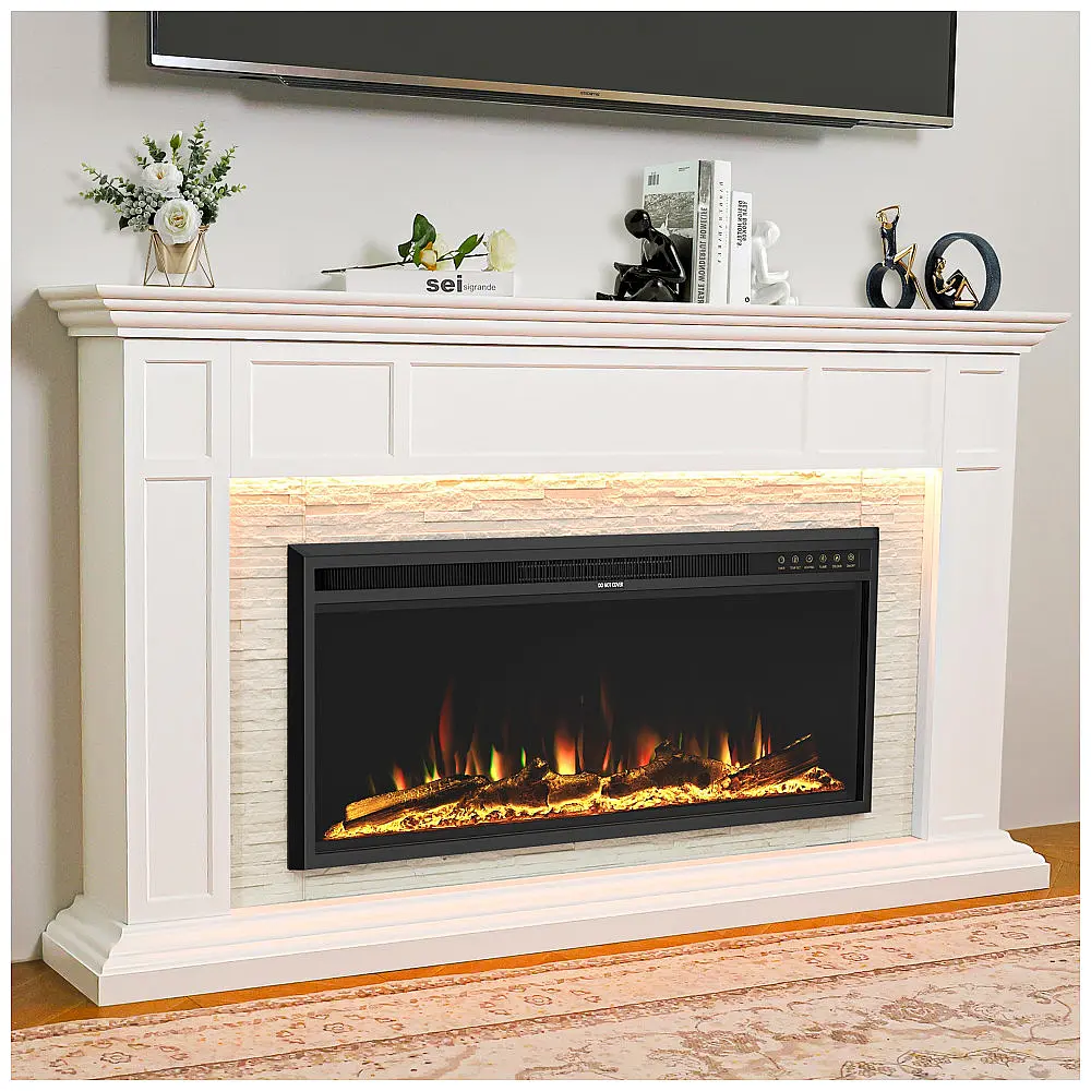 Lareira Elétrica Weyderk 175x28x102cm 1500W Chamas LED 15 Cores Controle 110V