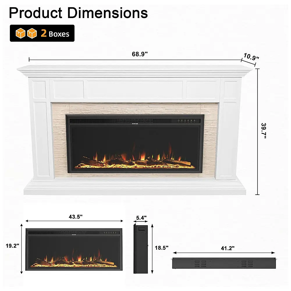 Lareira Elétrica Weyderk 175x28x102cm 1500W Chamas LED 15 Cores Controle 110V — foto 2