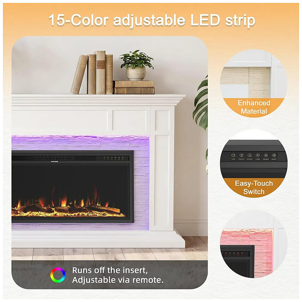Lareira Elétrica Weyderk 175x28x102cm 1500W Chamas LED 15 Cores Controle 110V — foto 3