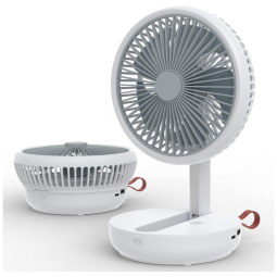Ventilador de Mesa Portátil Recarregável com Bateria 3600mAh, 4 Velocidades, Painel de Controle, 5V 5W, USB, WONGSAM, Branco
