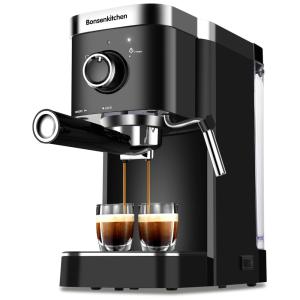 Cafeteira Elétrica Expresso Automática 20 Bar com Vaporizador e Aquecimento Rápido 1350W, 110v, BONSENKITCHEN CM8001, Preto