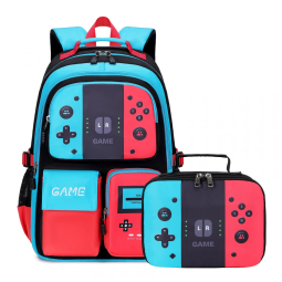 Mochila infantil juvenil BLUWEI gamer preta com estampa luminosa com lancheira