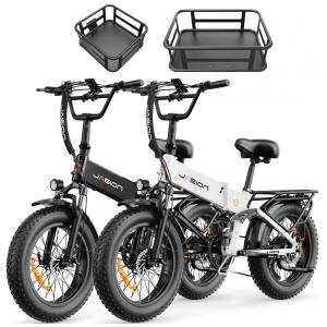 Kit com 2 bicicletas elétricas dobráveis Jasion X-Hunter/Hunter Pro preto e branco, pneus 20x4, motores 1800W e 1400W, baterias 48V15Ah