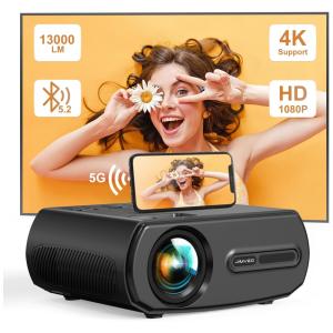 Projetor 4K 1080P com Bluetooh e Wi Fi 5G para Celular e TV, Tela Inclusa, JIMVEO E10, Preto