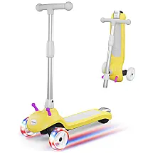 Patinete Elétrico para Crianças de 2 a 8 anos com 3 Rodas e LED, Peso Max 50kg, Gobazaar, Amarelo