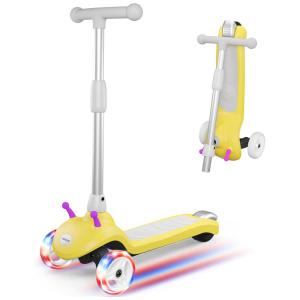 Patinete Elétrico para Crianças de 2 a 8 anos com 3 Rodas e LED, Peso Max 50kg, Gobazaar, Amarelo