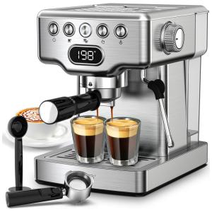 Máquina de Café Expresso 20 Bar 1.8L em Aço Inoxidável, 110V 1350W, Geek Chef, Prata