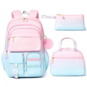 Mochila escolar Fimibuke em degradê 3 em 1 com lancheira térmica e estojo para notebook até 15"