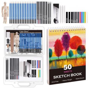 Kit Lápis de Cor Profissional com Estojo 54 peças Tintas Acrílicas, Aquarela, COLOR MORE 0211, Preto