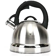 LUXGRACE Chaleira 2L com Apito e Cabo ergonômico, Aço Inoxidável, Preta